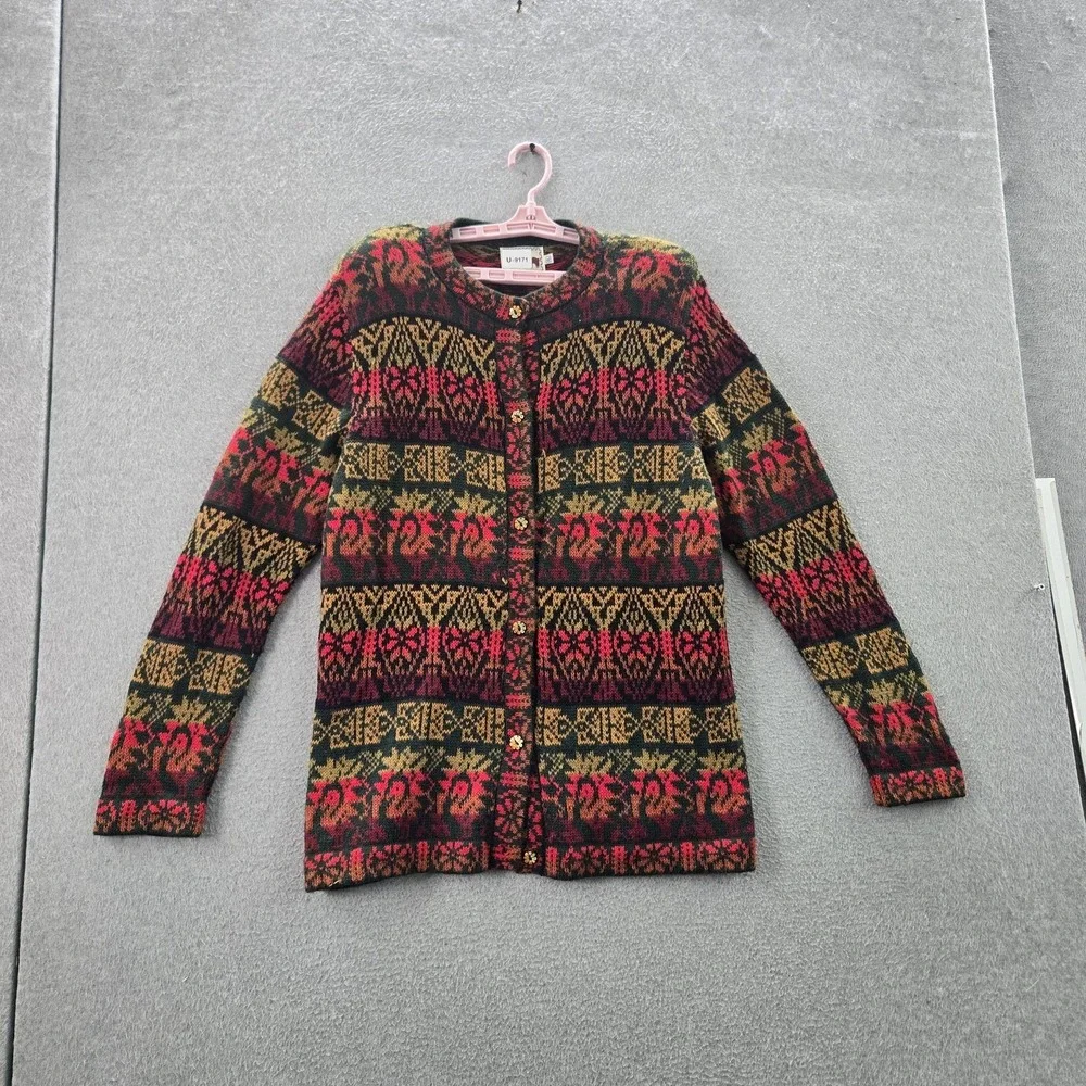 The Alpaca Connection‎ Women Cardigan XL Red Aztec Geometric Alpaca Y2K